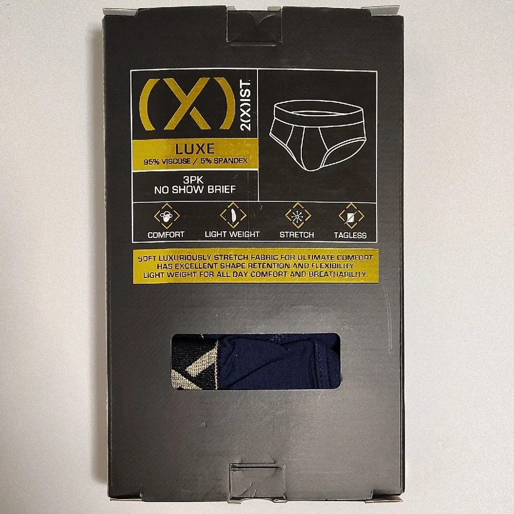 2xist Luxe No Show Brief - Navy Blue With Black Waistband  Gold Accents 3 Pack - Picture 2 of 7